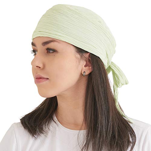 CHARM Pirate Hat Head Scarf - Boho Long Turban Bandana Cap Scarf Gypsy Fortune Teller Pirate Costume Lime/White