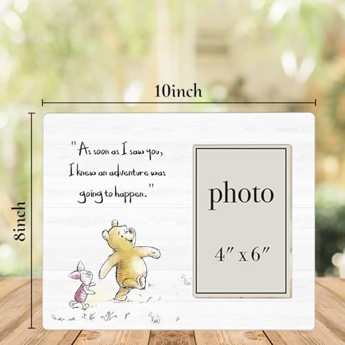 AKFVNSFK Pooh Bear Quote Picture Frame, Pooh Nursery Decor, Friendship Gifts for Her Him Friends, An Adventure Was Going To Happen Photo Frame for 4 x 6 Inch Photo