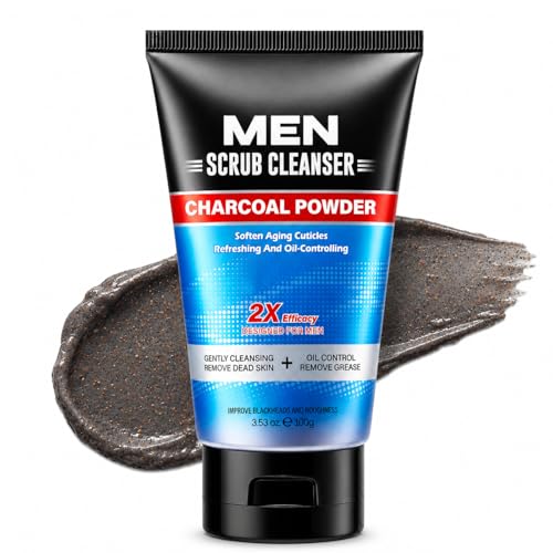 Image of Mens Face Scrub & Exfoliating Face Wash for Smooth Skin | Charcoal Deep Cleansing Facial Cleanser for Blackhead Control & Oily Skin | Natural Vegan Men's Skincare, 100g
