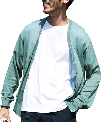 [JIGGYS SHOP] ジギーズショップ サマーニットカーデ M スモークブルー｜メンズ 透けカーデ カーディガン 夏 夏専用 薄手 uv対策 冷房対策 無地 長袖 夏服 秋服 アクリル 軽い 涼しい コンパクト トップス カーデの商品画像（Amazon）