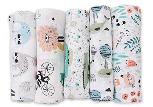 FENSILO Spucktücher Baby - Mulltücher - Stoffwindeln - 5er Pack 70x80 cm Made IN EU, schadstoffgeprüft - Spucktücher Baby Junge Mädchen Tuch mit