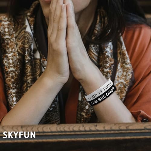 12mm God is First I am Second Bracelet for Men Women Rubber God Bracelets Wristband Inspirational Bible Verse Bracelets Religious Christians Gifts4