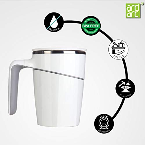 Image of (Taiwan Grace Stainless Steel Spill Proof Suction Mug with Flip Top Lid, Patented Design & Suction Technology, Keeps Hot & Cold for 2 Hours (470 ML) White