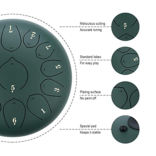 KUD Steel Tongue Drum, 12 Zoll 13 Tone C-Dur Zungentrommel Ätherische Trommel Stahl Handpan Drum Schlagzeug Instrument mit Trommelschlägeln Tragetasche für Meditation Yoga Klangheilung - Image 4