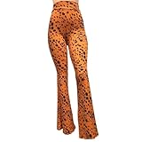 ShopMyTrend SMT Women's High Waist Wide Leg Long Bell Bottom Yoga Pants Large Animal Pumpkin Orange