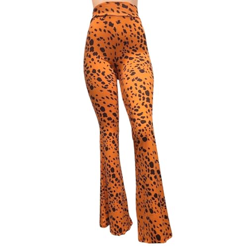 ShopMyTrend SMT Women's High Waist Wide Leg Long Bell Bottom Yoga Pants Small Animal Pumpkin Orange