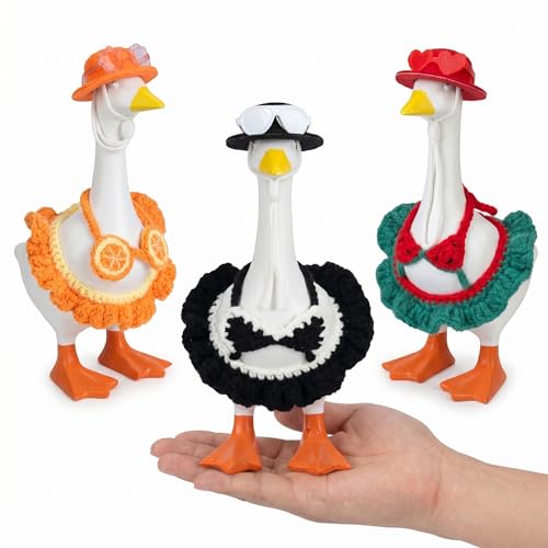 MUGEEY Desk Goose Outfits 7 Inches - 3 Sets Summer Bikini Swimsuit Costumes, Mini Crochet Clothes & Accessories for 7" Magnetic Desktop Goose Statue, Cute Table Decor Dress Up Set
