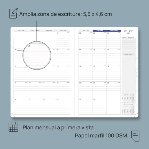 POPRUN Agenda 2026 Semana Vista en Español, Calendario A4 con Intervalos de 15 Minutos, 2 Páginas por Semana con Cubierta Blanda de PU (Poliuretano), Morado - imagen 4