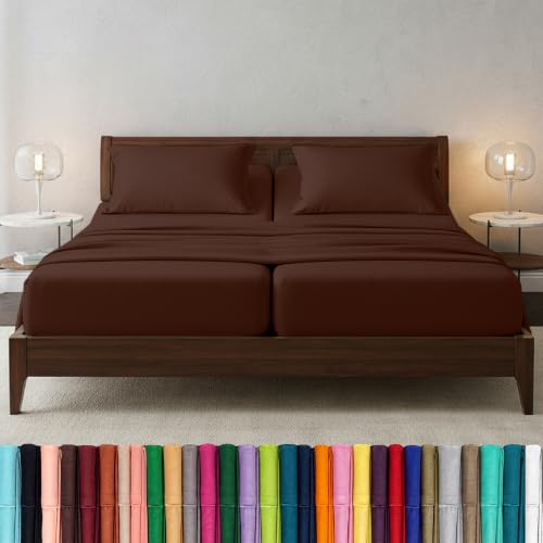 Image of Elegant Comfort Luxury Quality Microfiber 5-Piece 1500 Premium Hotel Sheet Set-Wrinkle Resistant,All Around Elastic Fitted Sheet, Deep Pocket up to 16 inch,Split King,Chocolate Brown