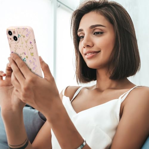 Image of RALEAVO Floral Case for iPhone 14 Plus, Flower Branch Pattern Design Cute Cover Case for Girls Women Slim Thin Soft Silicone Shockproof Anti-Slip Phone Case for iPhone 14 Plus (6.7 inch),Pink | for iPhone 14 Plus Case with Cute Flower Branch Pattern Design,Pretty Case for Girls Women,Soft Silicone Shockproof Cover