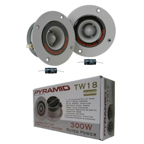GK SOUND Kit para Pyramid TW18 2 Super TWEETERS Grises de 150 vatios rms y 300 vatios máx, 9,80 cm de diámetro y 98 db, con Profundidad Reducida sólo 3,90 cm, el par + condensadores Gratis