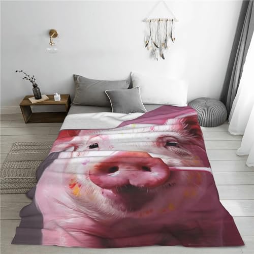 Couverture flanelle cochon rose microfibre légère et plaid de canapé