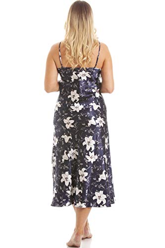 Camille-Womens-Lilly-Floral-Satin-Chemises-38-40-Navy