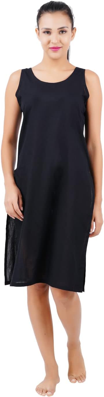 Happy Bunny Full Knee Length Cotton Camisole Inner Long Slip for Women - Firm Notstretchable Slip Lining for Kurti and Chickankari Suits/Tops - Suits Summer and Winter