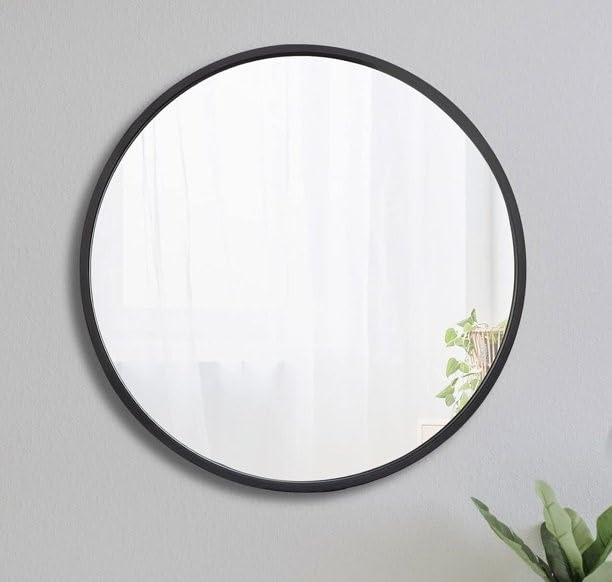 Image of Ali.G.I AGI Vanity Round Wall Mirror for Bathroom / /Round Metal Frame in Gold, Wall-Mounted Mirrors for Bathroom, Living Rooms, Entryways / /Gold Mirror (Black, 18)