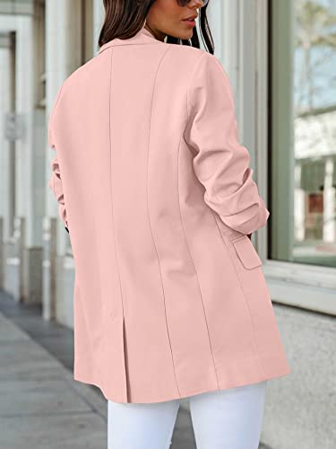Anrabess Women's Casual Button Long Sleeve Lapel Open Front Pad Shoulder Oversized Office Blazer Jacket Work Suit 638Fense-M Pink #TOP4