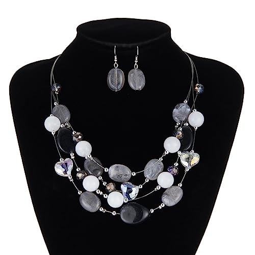 Collar de cuentas gruesas y aretes coloridos de mujer estilo bohemio 4