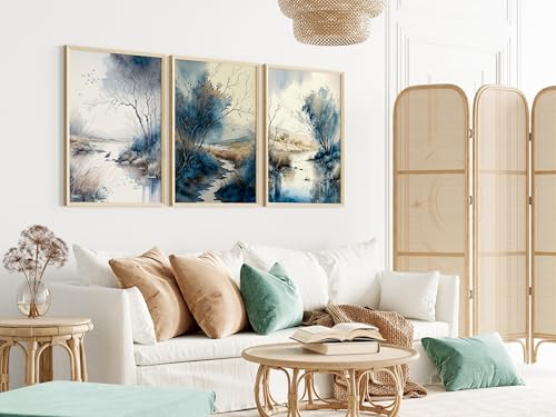 Tableaux paysages bleus impression sur toile de qualite superieure 3P - 2