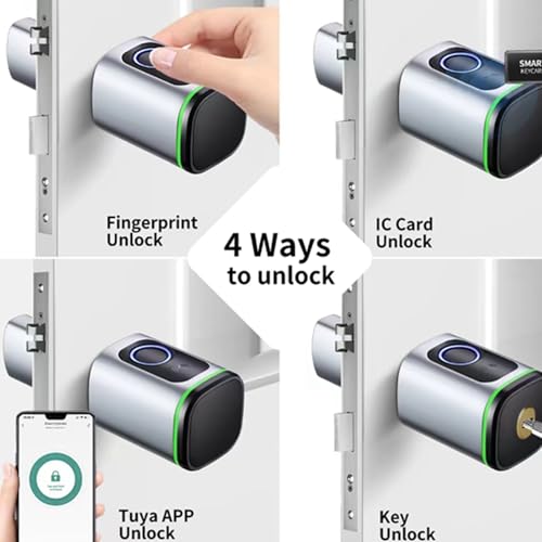 Dioche Fingerprint Door Lock, Smart Door Knob Support App, Fingerprint, Mechanical Key and Ic Card Unlocking Methods Door Lock Biometric Door Knobs with Semi Condictor Fingerprint Sensor (Silver) by Dioche - Image 7