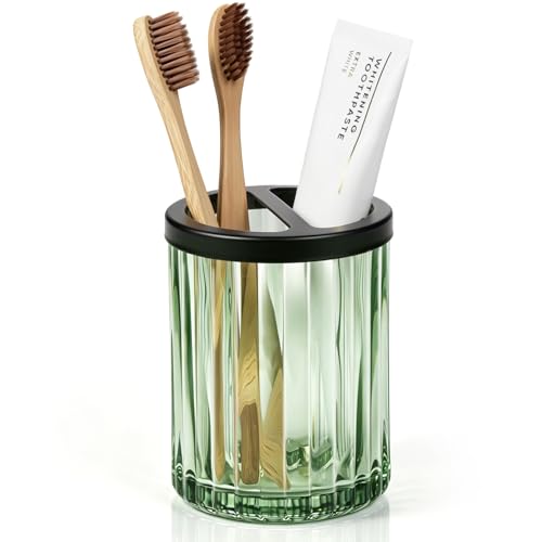 8oz Toothbrush Holders for Bathrooms, Green Striped Toothbrush Cup, Green