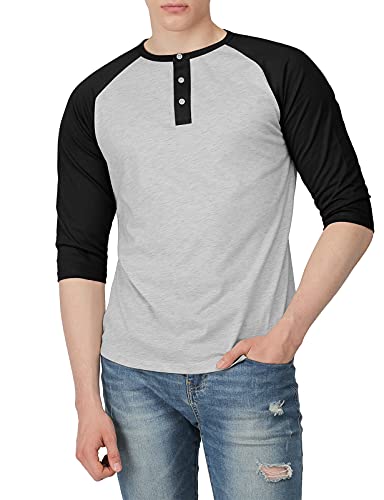 H2H Men's Slim Fit Color Blocked Three-Quarter Sleeve Baseball Jersey Knit Shirt Black US XL/Asia 2XL (CMTTS0174) - Thumbnail 5