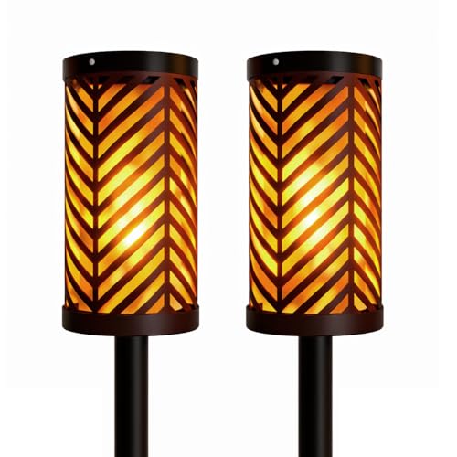 Image of Deco Window Solar Lights Outdoor 2 Pack LED Flame Torches with Flickering Flame Effect, Solar Powered Pathway Lights for Patio, Lawn, Porch, Walkway, Driveway, and Garden.