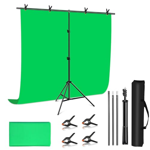 PULUZ Fond Vert avec Support 2x2 m, Support en Forme de T Kit de Fond Portable pour Photographie avec sac de Transport et Pince pour gaming, studio photo, enregistrement...