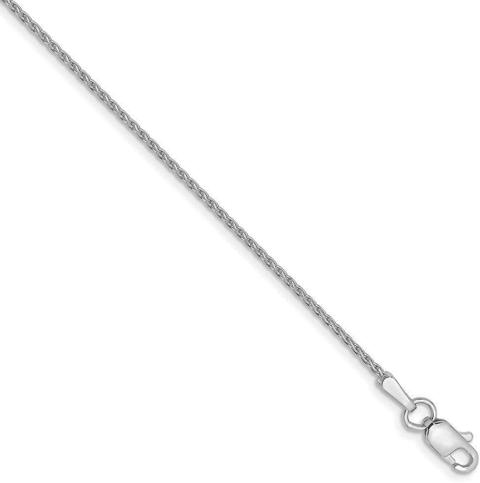 Solid 14k White Gold 1.0mm Round Diamond-Cut Wheat Chain - with Secure Lobster Lock Clasp