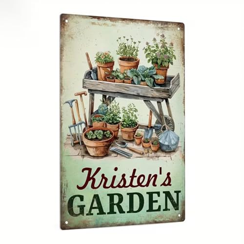 Custom Garden Metal Tin Sign Personalized Name Rustic Farmhouse Garden