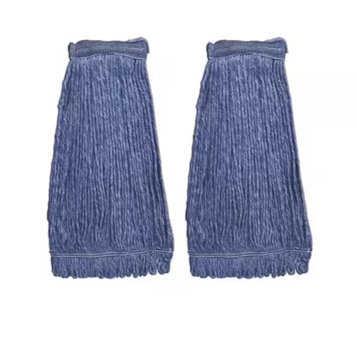 Image of (2-Pack) Heavy Duty Commercial Blue, Mop Head Replacement, Wet Industrial Cotton Looped End String Cleaning Flat Mop Head Refill