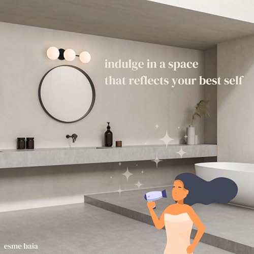 Image of 3-Light Black Bathroom Vanity Light - Matte Black Modern Wall Sconce with Frosted Glass Globes for Mirror, Sink, Bedroom, Hallway, Kitchen - G9 Bulbs Not Included