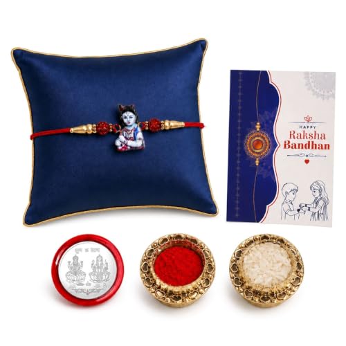 Image of Oblivion Rakhi For Brother - Elegant Stylish God Designer Rakhi with Beads and Silver Colour Pooja Coin, Tilak Set & Greeting Card - Traditional Raksha Bandhan Combo for Bhai