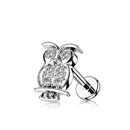 beyoutifulthings 1 pendiente para el cartílago de la oreja, diseño de búho, plata y oro rosa, circonita transparente, piercing de acero quirúrgico, varilla de 6/8 mm de largo, 6 mm, Acero inoxidable Cover