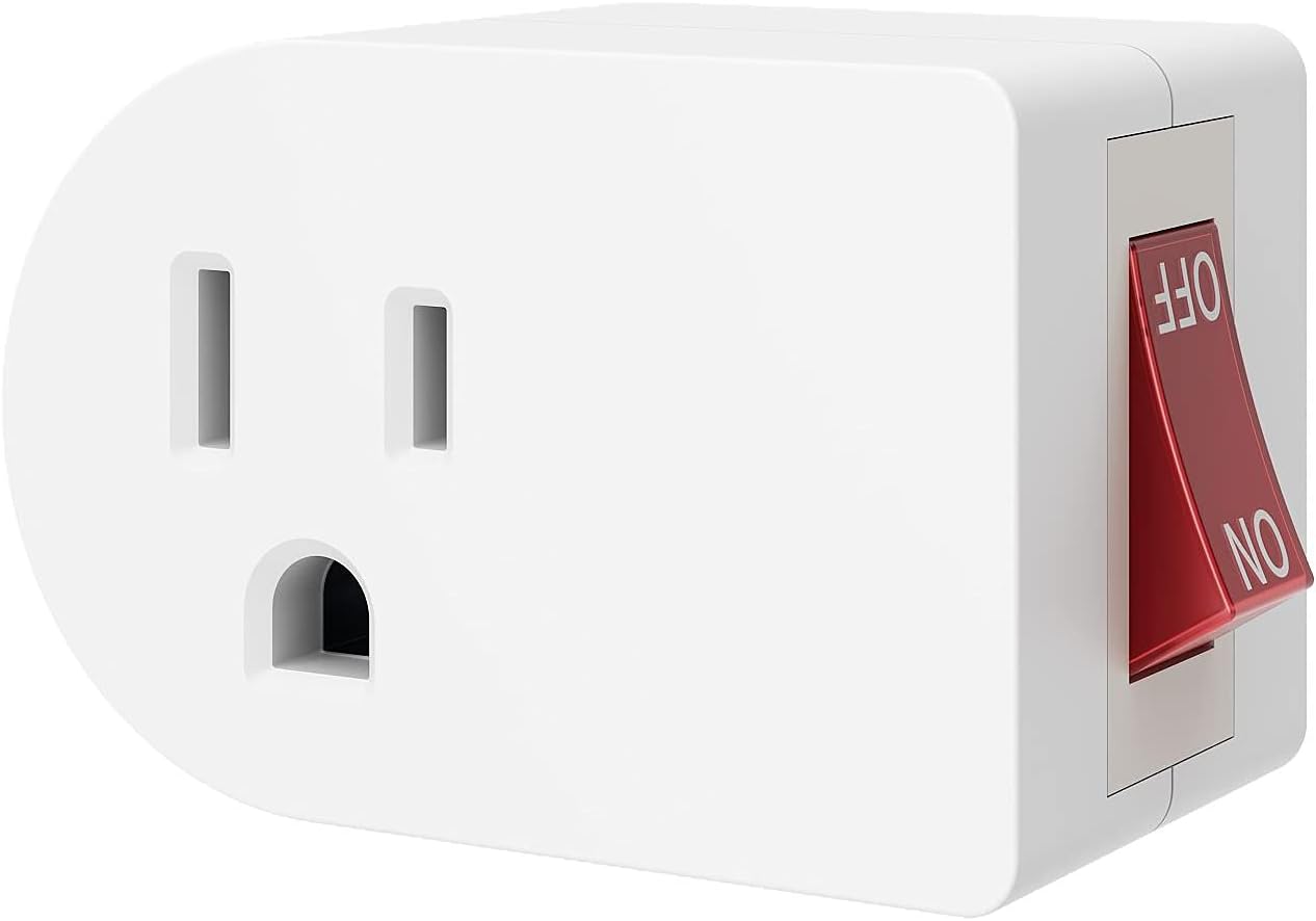 Oviitech 2 Pack Grounded Outlet Wall Tap Adapter with On/Off Power Switch，Single Outlet with Switch in White