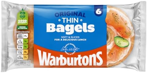 Warburtons Plain Thin Bagels Pack of 6