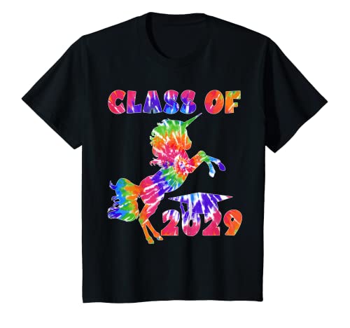 Bambino Tie Dye Unicorn quarta elementare classe di laurea del 2029 carino Maglietta