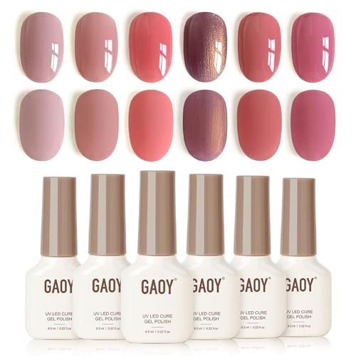 GAOY Wonder Color Gel Nail Polish, Jelly Red Green Brown Yellow Hot Pink Colors Sheer Gel Polish Kit for Salon Manicure and Nail Art DIY at Home 0.22 fl.oz