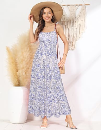 Image of GRACE KARIN Summer Dresses for Women 2026 Vacation,Smocked Floral Maxi Dress,Boho Beach Sundress with Pocket Fashion Clothing