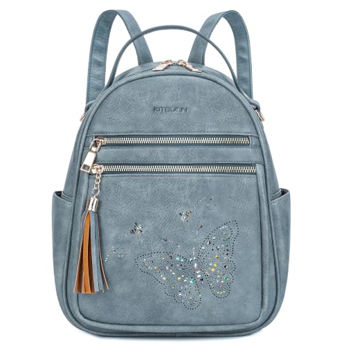 Sac à dos femme élégant KITEVIUN, petit sac en simili cuir bleu au design papillon raffiné