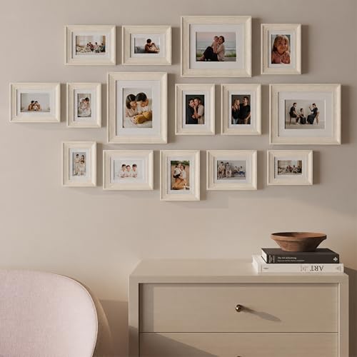 Image of Art Street Set of 15 Premium 3D Wall Photo Frames Sumptuous Memories Theme Individual Fiber Wood Photo Frames (Color - Off White, Size - 8x10, 5x7, 4x6 Inchs)