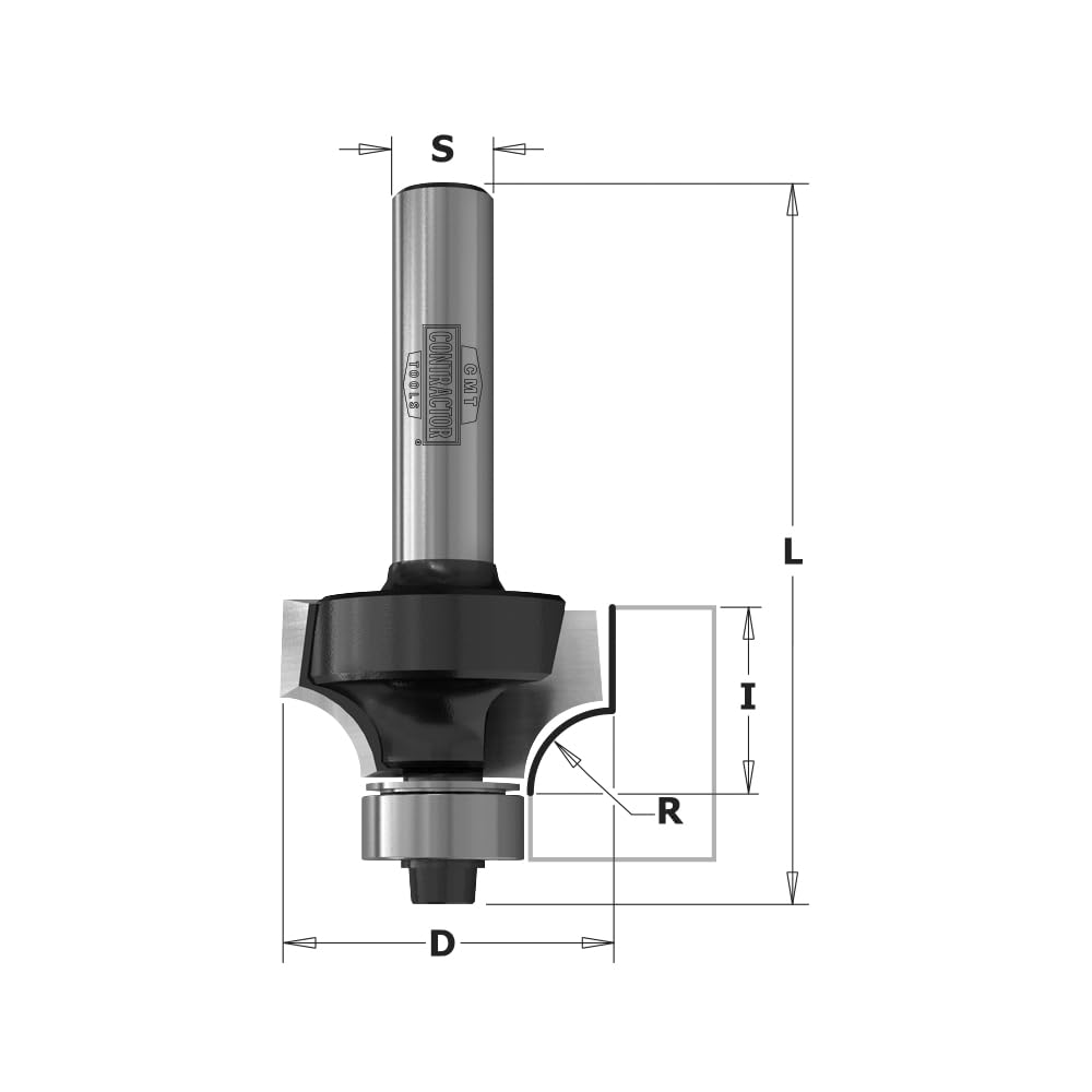 CMT Orange Tools K938-254 Fraise pour quart de rond HW Z2 S=8mm D=25.4mm | Carbure, Z2 S=8mm D=25.4mm I=13.5mm L=55mm R=6.3mm, rotation droite, outil avec roulement