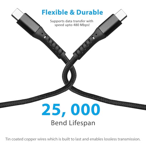 Image of Amazon Brand - Solimo Type C to C 100W PD 5A Braided Data & Fast Charging Cable For iPad, MacBook, Other USB C Devices (2 Meter, Black)