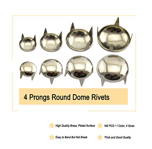 Actenly 160Pcs Silver Diy Nailhead Round Dome Studs Assorted Kit Leathercraft Rivet Metal Punk Spikes Spots For Punk Rock Leather Craft Clothes Belt Bag Shoes Jewelry Decorations 6/8/10/12Mm #TOP3