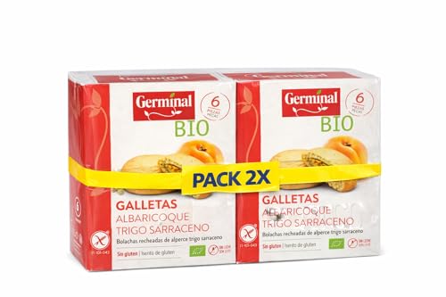 Pack 2x Galletas de Trigo Sarraceno Rellenas de Albaricoque Sin Gluten Germinal Bio 200 g | 2 Paquetes de 200 g (Total 400 g) | Galletas Ecológicas Sin Gluten