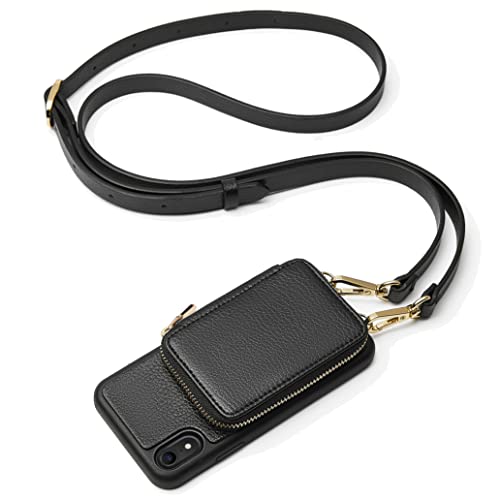 Zve Case For Apple Iphone Xr, 6.1 Inch, Wallet Case With Crossbody Strap Credit Card Holder Slot Handbag Purse Wrist Zipper Strap Case Cover For Apple Iphone Xr 6.1 Inch - Black #TOP27