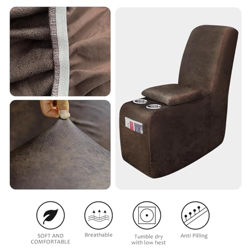 Image of molasofa Leather Like Additional Recliner Console Cover for Reclining Loveseat Covers Stretch Jacquard Middle Consolefor Recliner Couch(Dark Brown)