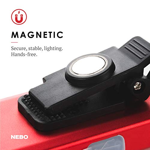 Nebo Slim Work Light, Usb Rechargeable Bright Pocket Light With Clip, Hook And Magnetic Base For Hands-Free Lighting Portable Cob Led Dimmable Flashlight 500 Lumens -Red #TOP3