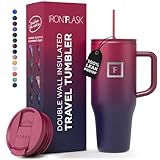 IRON °FLASK Co-Pilot 40 oz Insulated Tumbler w/Straw & Flip Cap Lids - Cup Holder Bottle for Hot, Cold Drink - Leak-Proof- Water, Coffee Portable Travel Mug - Mothers Day Gifts - Dark Rainbow