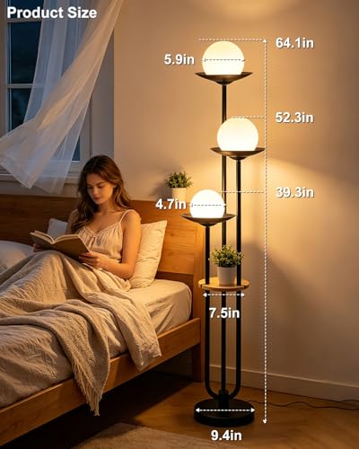 Image of Lightdot 3-Globe Dimmable Floor Lamp with Table Modern Floor Lamps with 5Lbs Heavy Base for Wedding /Party 3000K Warm White Bulbs Included Black Standing Lamp for Living Room /Bedroom /Sofa Beside /Corner
