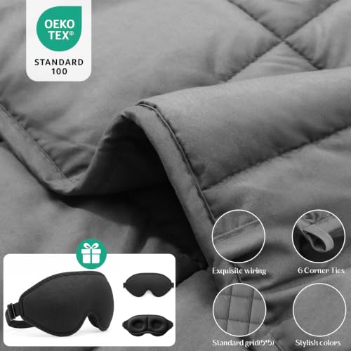 Image of Smart Queen Weighted Blanket with Sleep Mask 15lbs 48'' 72'' Twin Size, Soft Cooling Heavy Blanket for Sleeping, Breathable All Season Comfort with Premium Glass Beads,Machine Washable